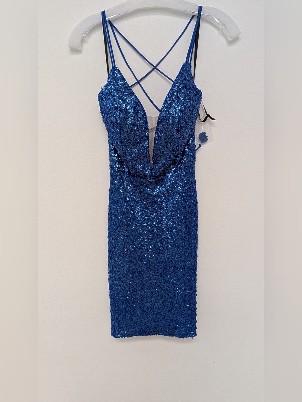 💙 Alyce Paris Royal Blue Sequined & Beaded Lace-Up Mini Dress Sz 000!